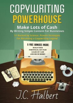 Cover of 'Copywriting Powerhouse' showing a typewriter and desk items.